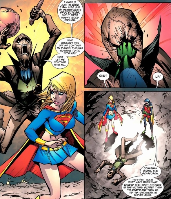 Image result for scarecrow gets punched in the face by supergirl